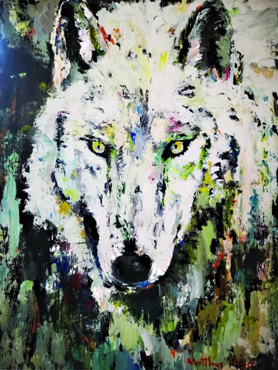 Weißer Wolf Blick von Matthys Moss