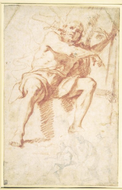 St. Johannes der Täufer sitzend und eine Studie für St. Johannes der Täufer mit zwei Aposteln von Mattia Preti
