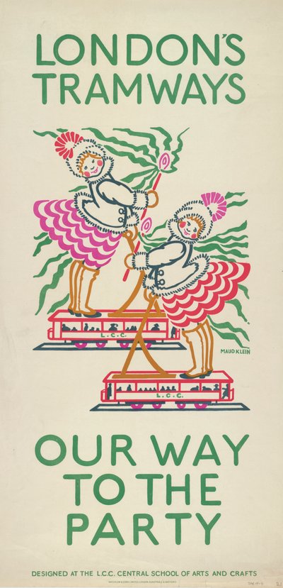 Unser Weg zur Party, London County Council LCC Straßenbahnplakat, 1924 von Maud Klein