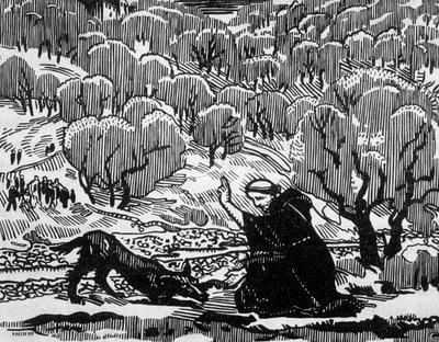 Bekehrung des Wolfes von Agubbio durch den heiligen Franziskus von Assisi, graviert von Jacques Beltrand nach einer Zeichnung von Maurice Denis von Maurice (after) Denis