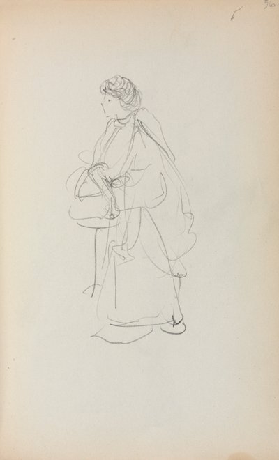 Italienisches Skizzenbuch: Stehende Frau mit einer Tasche, Seite 56, 1898-1899 von Maurice Brazil Prendergast
