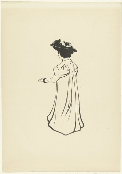 Stehende Frau mit Hut und ausgestrecktem Arm von Maurice Delcourt