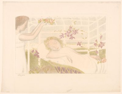 Schlafendes Mädchen bekommt Blumenkranz von Maurice Denis