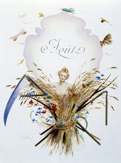 August „La Chanson du mois“ von Jérôme Doucet, Illustration - Maurice Leloir, ed. Reims 1904. L. Michaud von Maurice Leloir