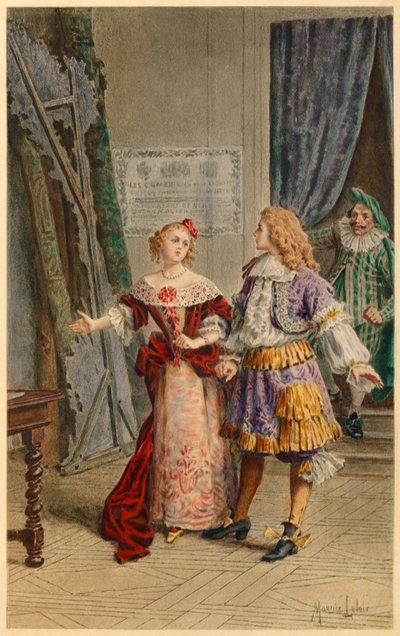 Hinter den Kulissen bei Scapin, Armande, Baron und Molière (Illustration) von Maurice Leloir