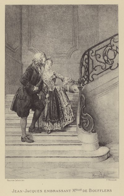 Jean-Jacques Rousseau küsst Madame de Boufflers (Gravur) von Maurice Leloir