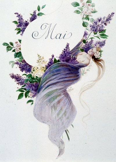 Mai „La Chanson du mois“ von Jérôme Doucet, Illustration - Maurice Leloir, Ausgabe Reims 1904. L. Michaud von Maurice Leloir