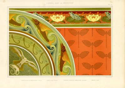 Wasserornamentik mit Libellen, Fröschen und Schmetterlingen von Maurice Pillard Verneuil