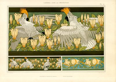 Dekorative Friese mit Kakadus, Magnolien und Mäusen (Lithografie) von Maurice Pillard Verneuil