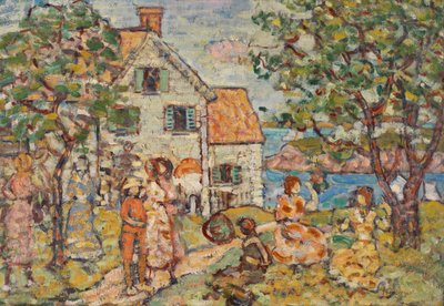 Strand und zwei Häuser von Maurice Prendergast