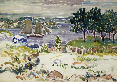 Bucht mit Segelboot, Maine von Maurice Prendergast
