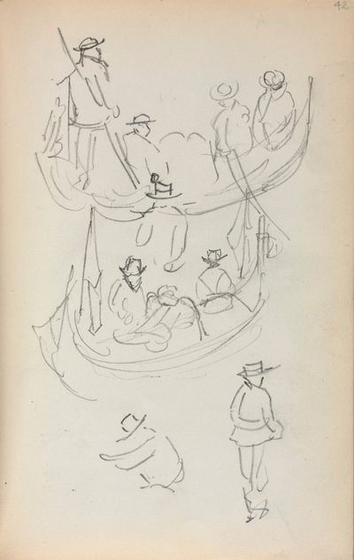 Italienisches Skizzenbuch: Zwei Gondeln mit Figuren von Maurice Prendergast
