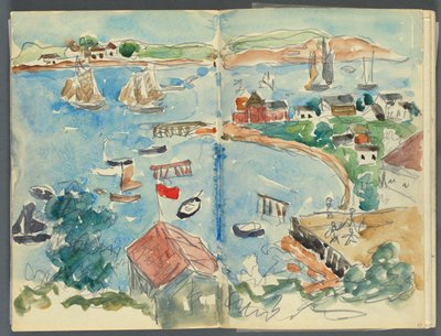 Skizzenbuch, The Dells, Nr. 127, Seite 048 & 49: Blick auf eine Bucht von oben von Maurice Prendergast
