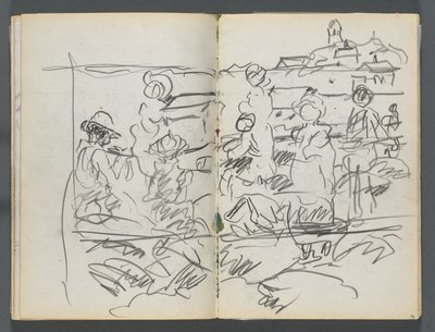 Skizzenbuch, Die Dells, Nr. 127, Seite 098 & 99: Figuren in einer Landschaft von Maurice Prendergast