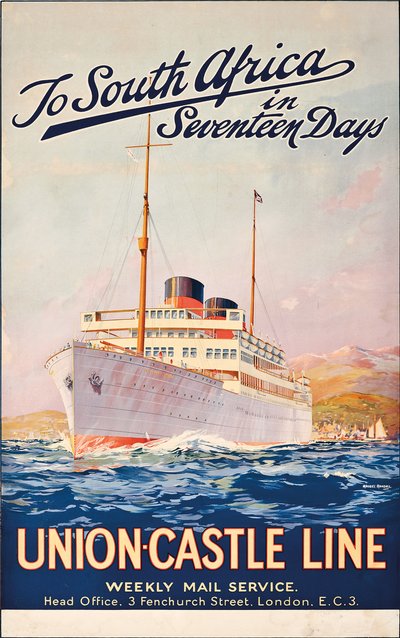 Nach Südafrika in siebzehn Tagen; ein Werbeplakat für Union Castle Line von Maurice Randall