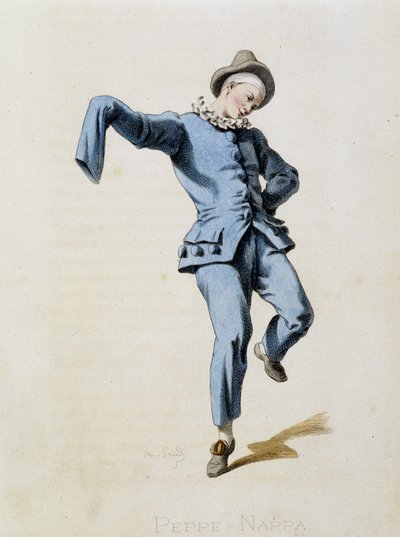 Peppe Nappa (Pierrot oder Peppe-Nappa) aus „Masques et bouffons“ (Italienische Komödie), Text und Zeichnungen von Maurice Sand, Drucke von A. Manceau, Vorwort von Georges Sand, Paris, Michel Lévy Frères von Maurice Sand