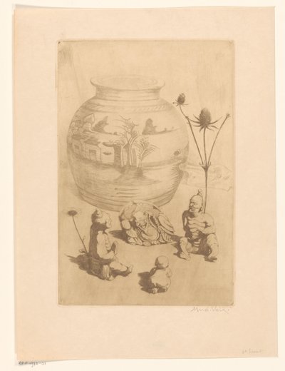 Chinesische Vase mit vier kleinen Figuren von Maurits van der Valk