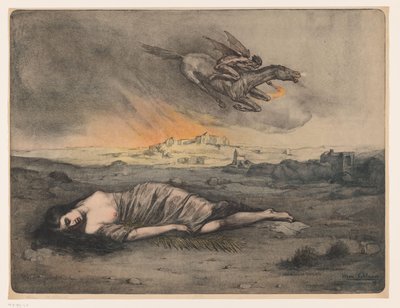 Liegende Frau und fliegender Reiter mit Fackel von Max Alexander Alandt (signed by artist)