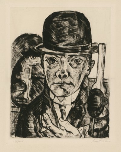 Selbstbildnis mit steifem Hut von Max Beckmann