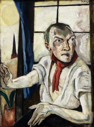 Selbstporträt mit rotem Schal von Max Beckmann