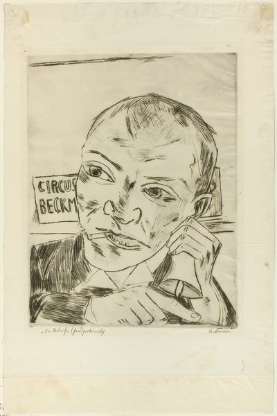 Der Ausrufer (Selbstporträt), Platte eins aus Der Jahrmarkt von Max Beckmann