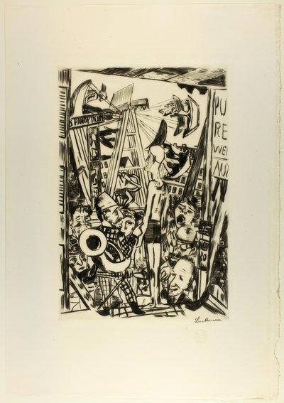 Der große Mann, Platte fünf aus Jahrmarkt von Max Beckmann