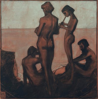 Vier junge Männer am Meer von Max Beckmann