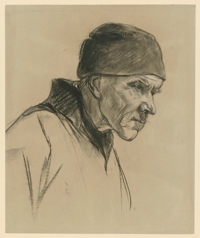 Alter Mann mit Mütze (Brustbild, Profil nach rechts), Studie zu: Schreitender Bauer (1894) von Max Liebermann