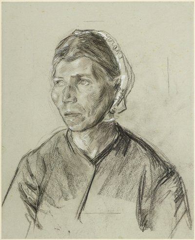 Brustbild einer älteren Frau mit Haube von Max Liebermann