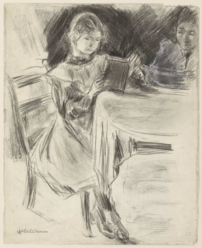 Tochter und Frau von Max Liebermann, lesend an einem runden Tisch von Max Liebermann