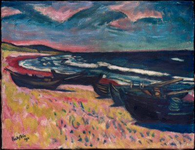 Boote am Strand von Nidden von Max Pechstein