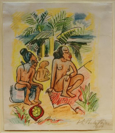 Reisebilder Italien - Südsee (Drei sitzende Frauen) von Max Pechstein
