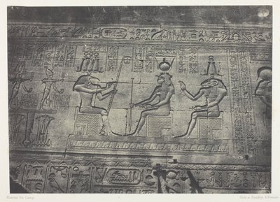 Großer Tempel von Dendérah (Teutyres), Skulpturen der hinteren Fassade; Oberägypten, Tafel 19 aus dem Album "Ägypten, Nubien, Palästina und Syrien" (1852) von Maxime Du Camp