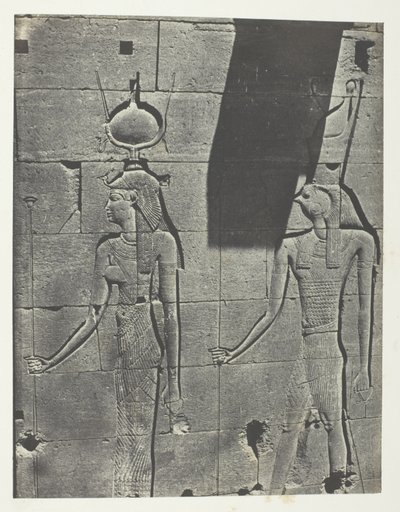 Kalabscheh, Skulpturen der hinteren Fassade des Tempels; Nubien, Tafel 92 aus dem Album "Ägypten, Nubien, Palästina und Syrien" (1852) von Maxime Du Camp