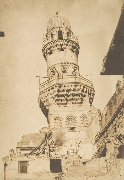 Schiefer Minarett der Bibars-Moschee, in Kairo, Dezember 1849-Januar 1850. von Maxime Du Camp