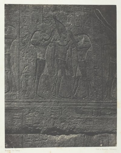 Palais de Karnak, Außenskulpturen des Granitheiligtums, Theben, 1849-51, gedruckt 1852 von Maxime Du Camp