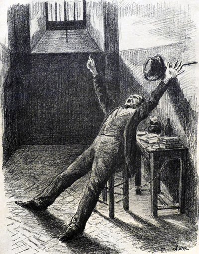 Felix Feneon (1861-1944), Kunstkritiker und Sammler, im Gefängnis (in der Zelle) - Lithographie (1894) von Maximilien Luce (1858-1941) aus dem Buch von Julles Valles Mazas von Maximilien Luce
