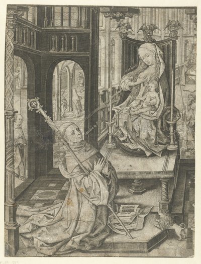 Der heilige Bernhard kniend vor Maria mit Kind von Meester IAM van Zwoll