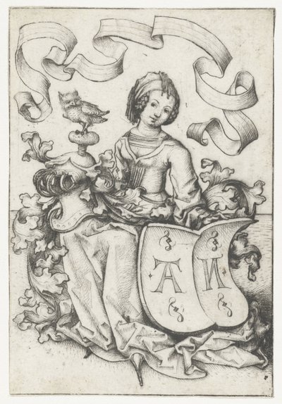 Dame mit Eule und Wappenschild mit den Buchstaben AN von Meester van het Amsterdamse Kabinet