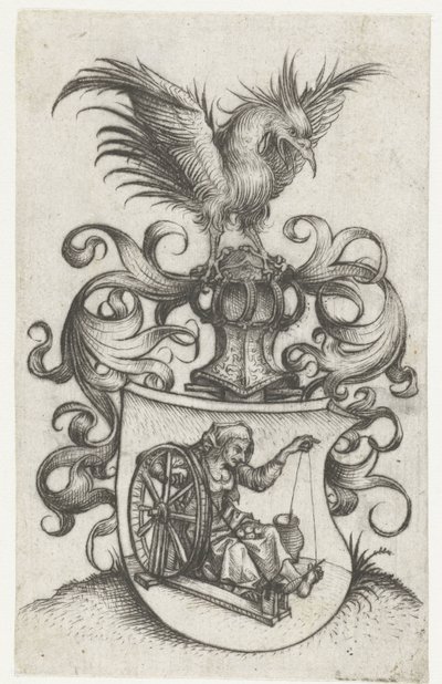 Wappen mit alter zwirnender Frau von Meester van het Amsterdamse Kabinet