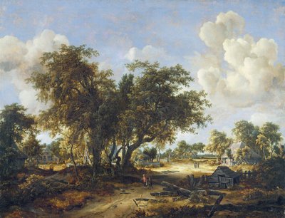 Waldlandschaft mit Hütten, 1665 von Meindert Hobbema