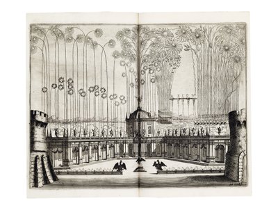 Feuerwerk anlässlich der Hochzeit von Leopold I. und Margarete Theresia von Spanien in Wien, Dezember 1666 von Melchior Küsel