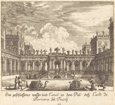 Palast und Kanal, Kardinal di Ferrara, Tivoli von Melchior Küsel after Johann Wilhelm Baur