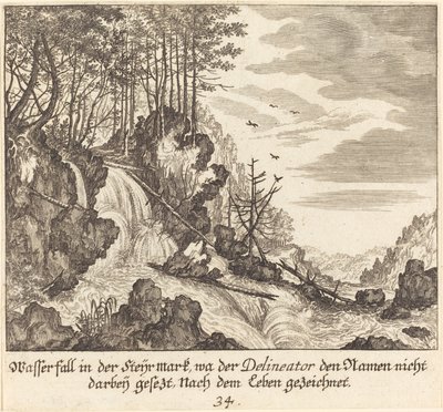 Wasserfall von Melchior Küsel after Johann Wilhelm Baur