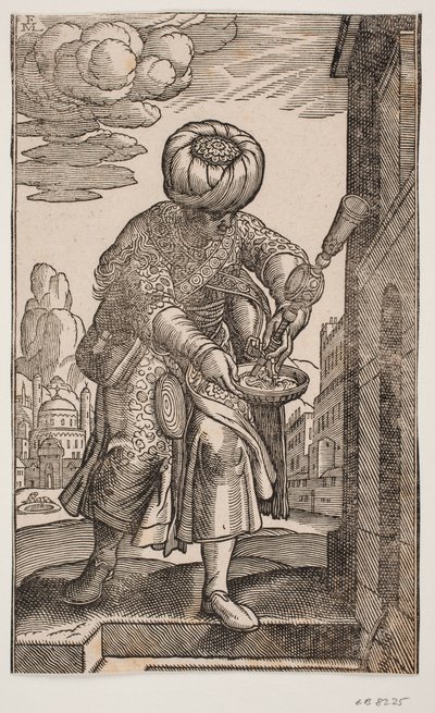 Ein Saquatz mit seinem Wassersack unter dem Arm von Melchior Lorck
