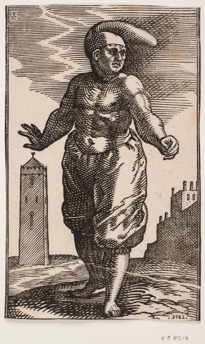 Stehender Mann mit nacktem Oberkörper von Melchior Lorck