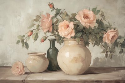Pfirsichrosen Stillleben von Melloi Art Prints