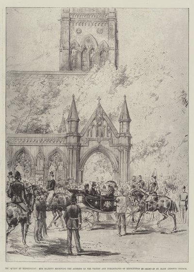 Die Königin in Kensington, Ihre Majestät empfängt die Adresse der Gemeinde und Einwohner von Kensington vor der St. Mary Abbotts Kirche von Melton Prior
