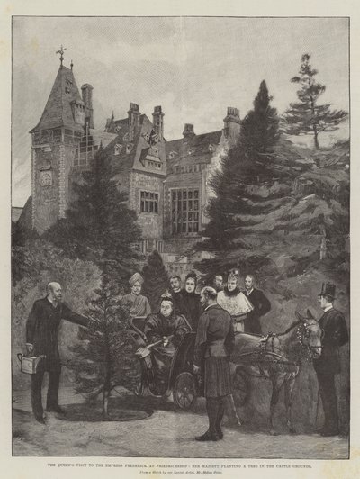 Der Besuch der Königin bei der Kaiserin Friedrich in Friedrichshof, Ihre Majestät pflanzt einen Baum im Schlossgarten von Melton Prior