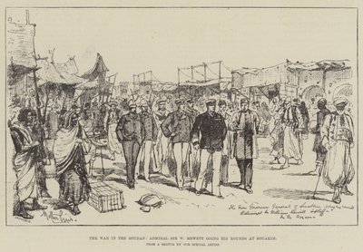 Der Krieg im Sudan, Admiral Sir W. Hewett bei seinen Rundgängen in Souakim von Melton Prior